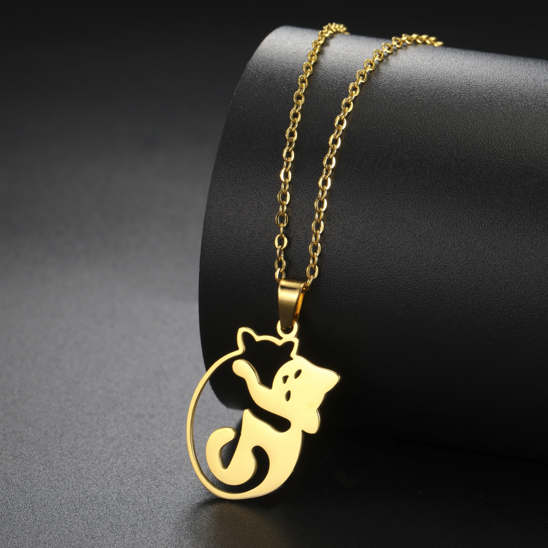 Collier Chat Câlin Finition Or Argent - Un Souvenir Durable