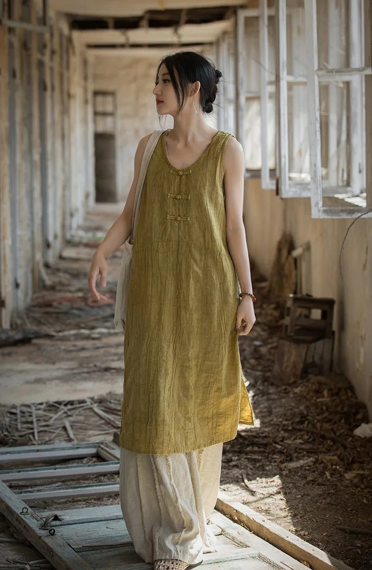 Akito -Robe Traditionelle en Coton-lin avec pantalon