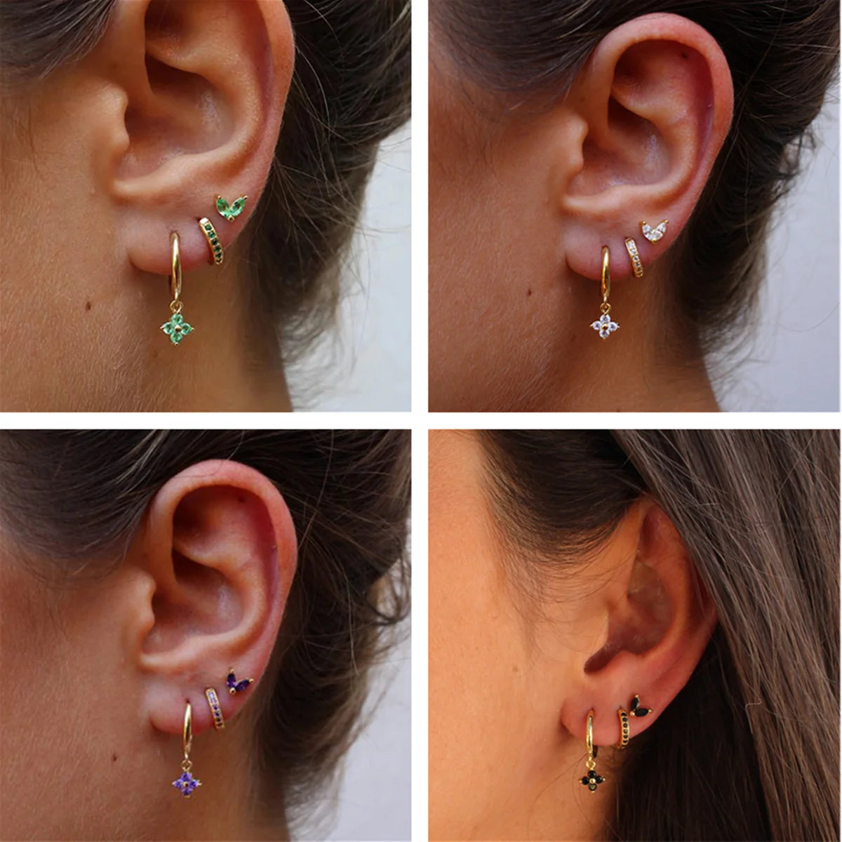 Lot de 3 paires de boucles d’oreilles créoles vintage – Finition Or & Zircons