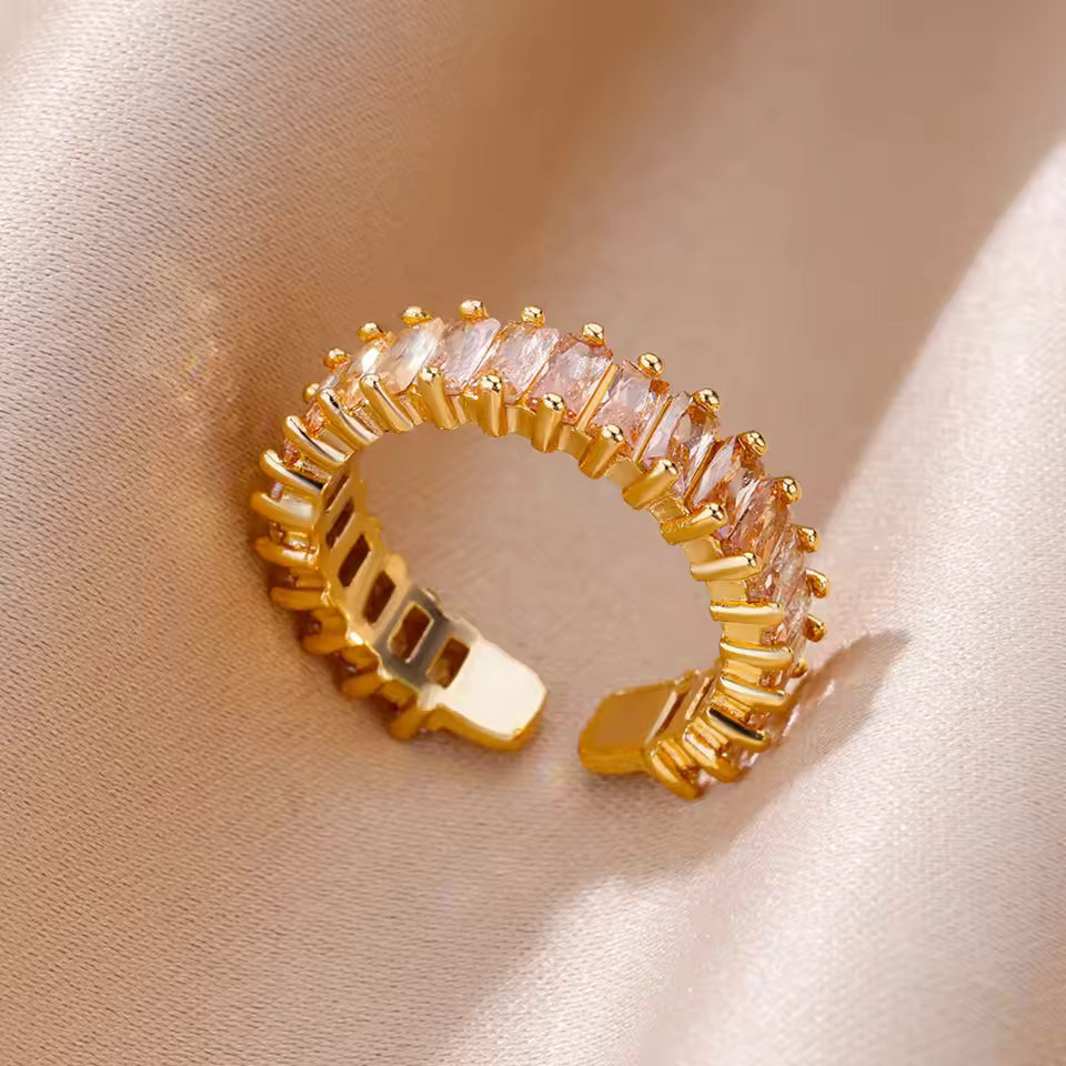 Bague Ajustable Cristaux Luxueux plaquée or 18K avec zircon