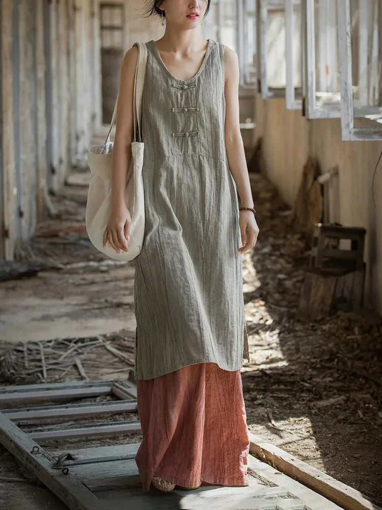 Akito -Robe Traditionelle en Coton-lin avec pantalon