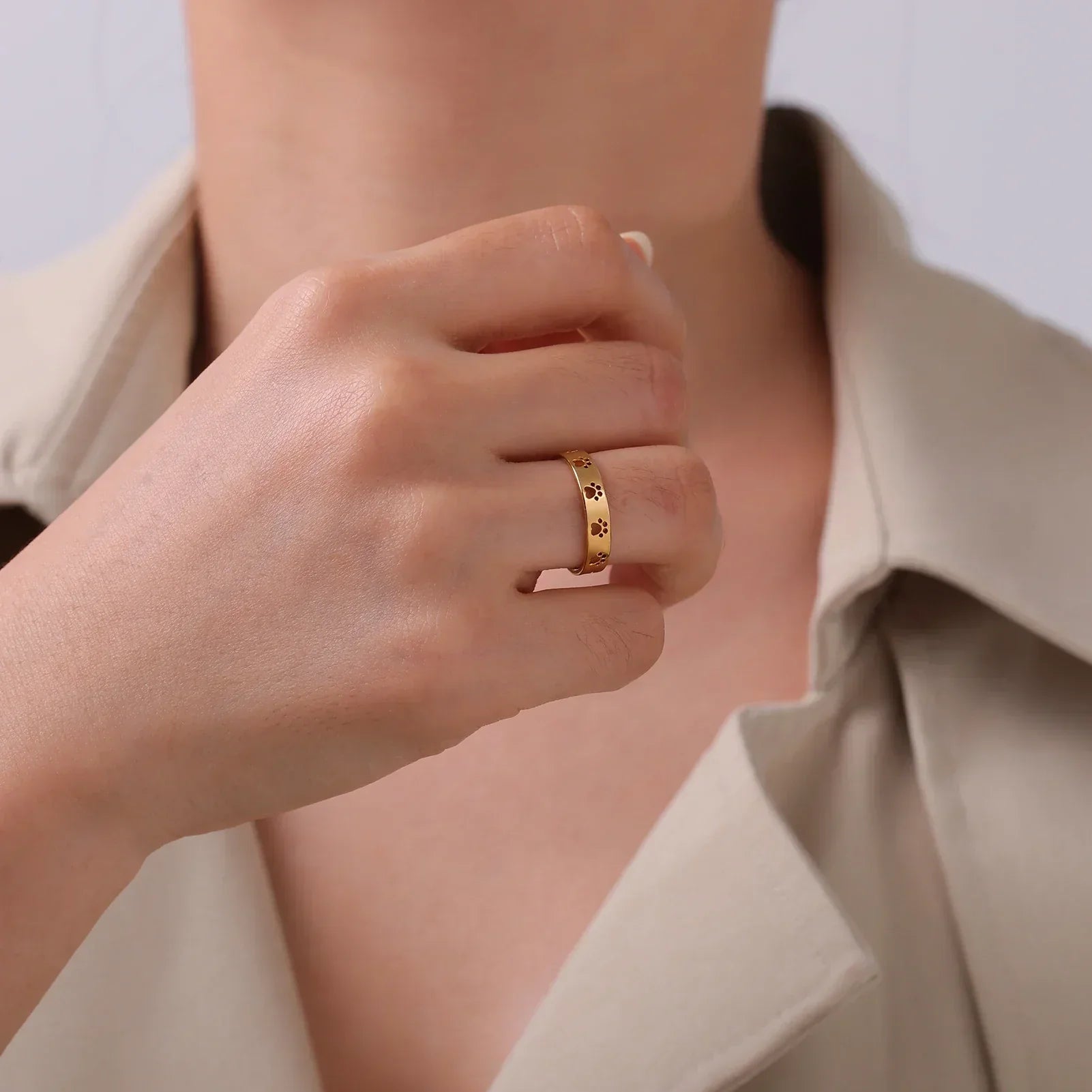 MIRAIE – Anneau en Or Argenté avec Empreinte de Patte Ajustable