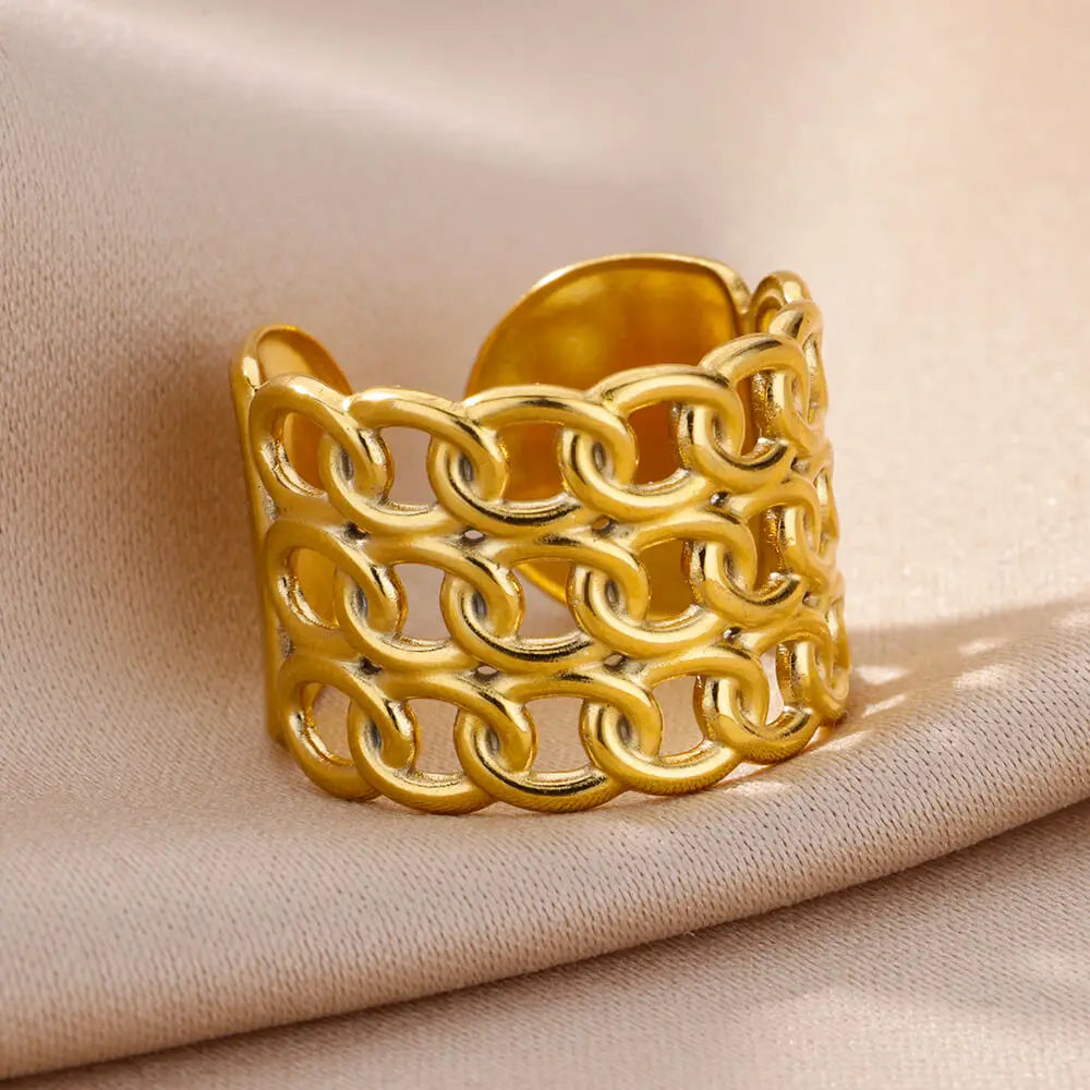 Bague Ajustable Couple Creuse plaquée or 18K