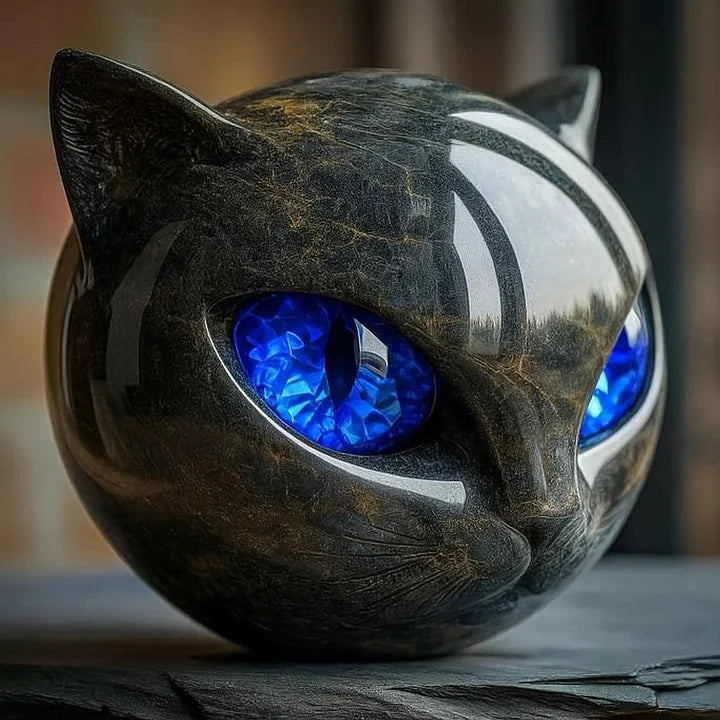YANI - Sculpture de Tête de Chat Noir Mystique
