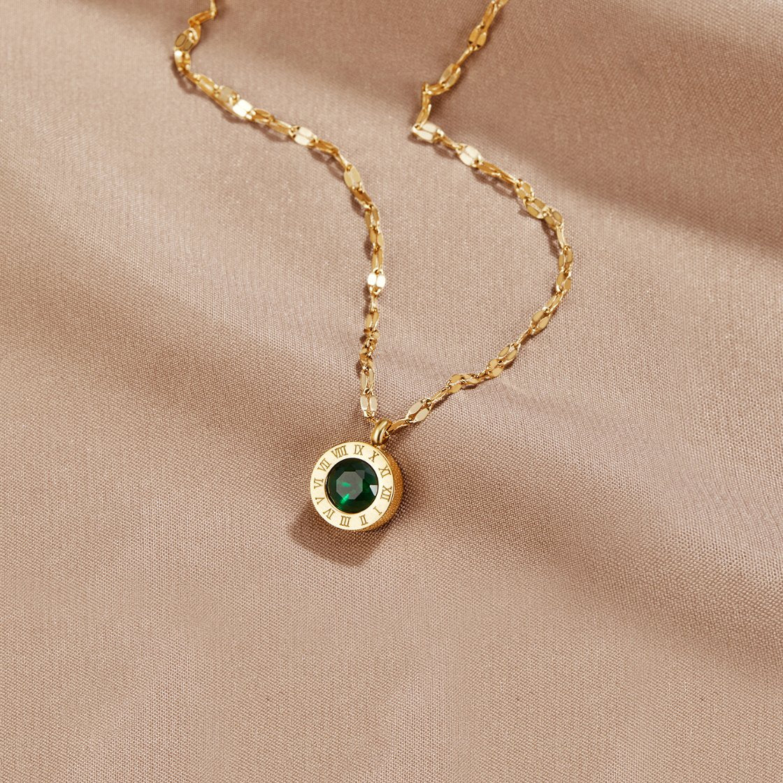 Collier Cristal Vert plaqué or 18K