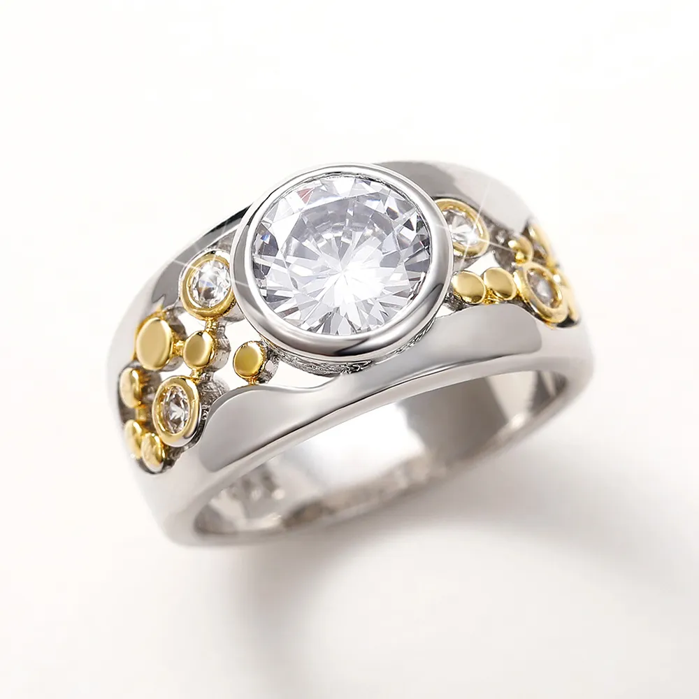 Bague Vintage en Or & Argent avec Pierres de Zirconia