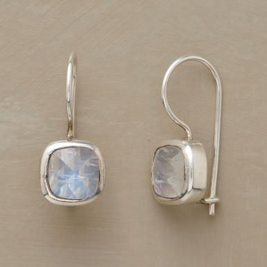 Boucles d'oreilles vintage en argent avec carré en pierre de lune