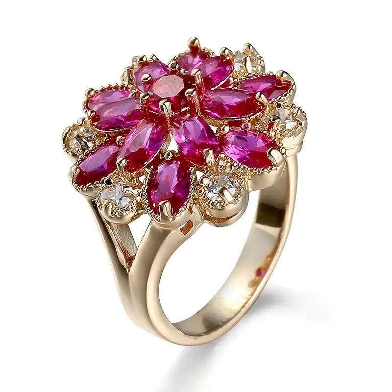 Bague avec fleur rose et cristaux