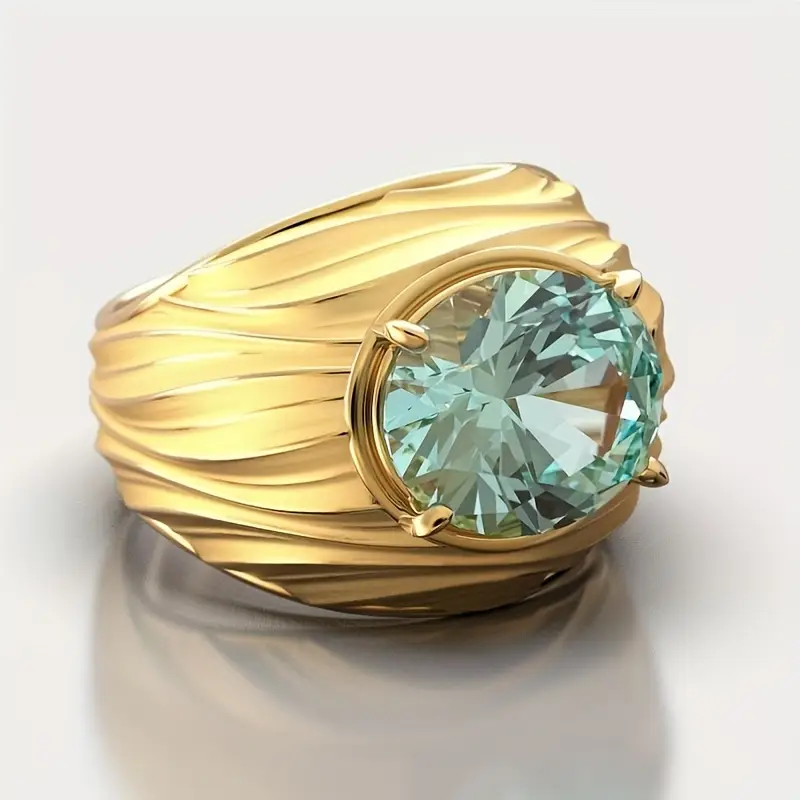 Bague dorée effet cristal bleu-vert