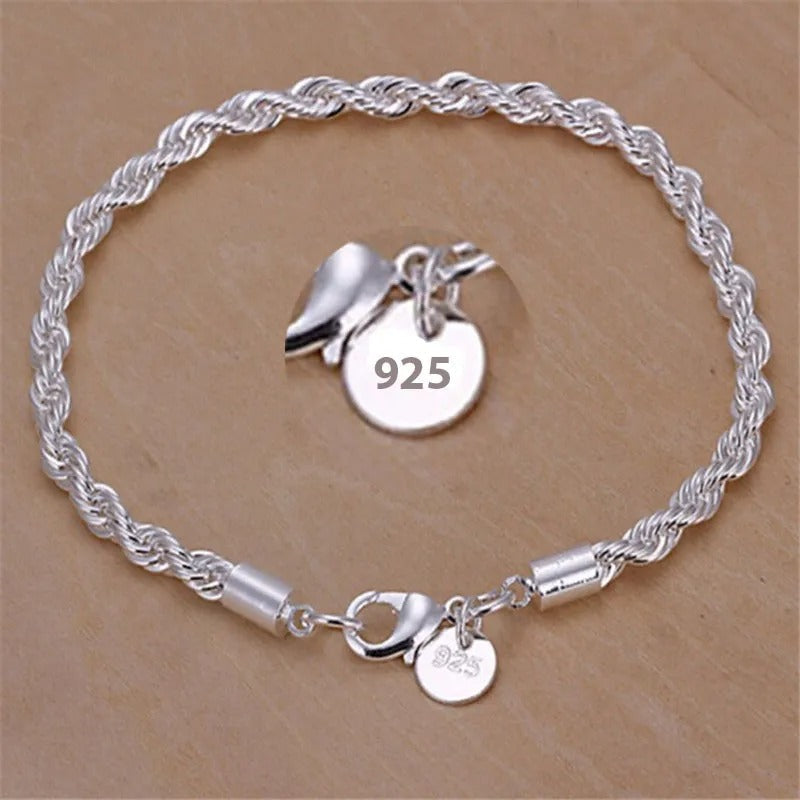 Bracelet en corde tressée argenté