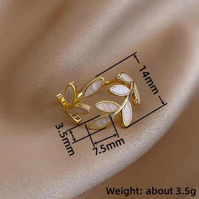 Bague Feuille Ouverte plaquée or 18K et Émail Blanc