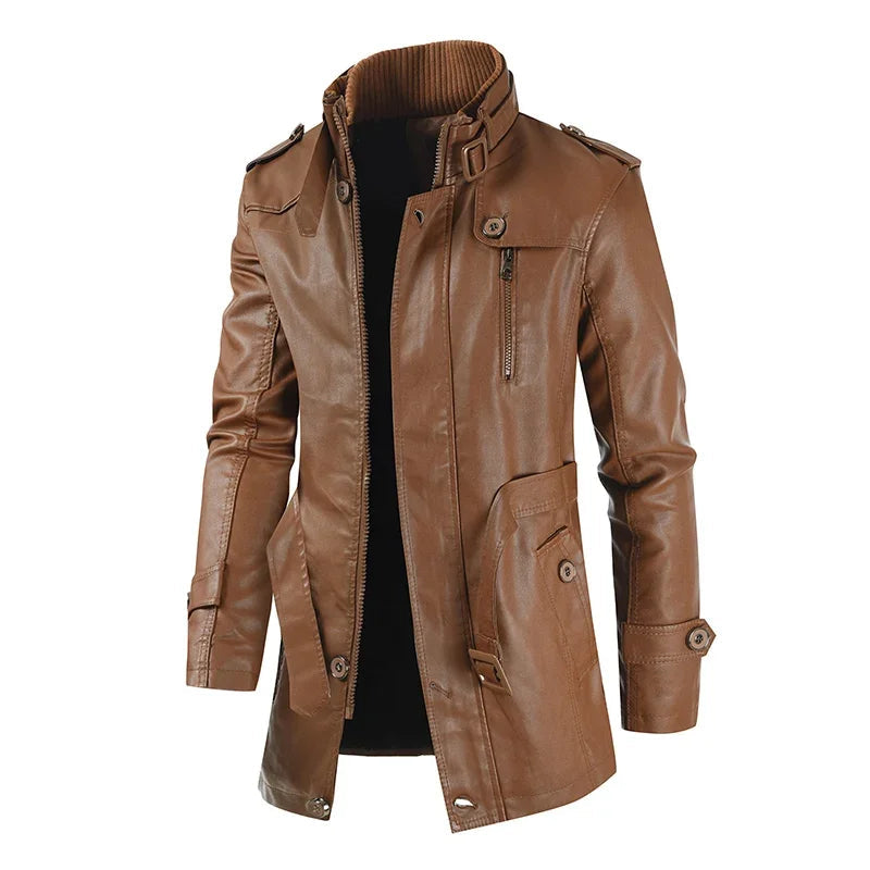 Veste de Biker Longue en Cuir Élégante