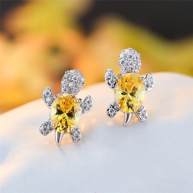 Boucles d'oreilles Tortue de mer en zirconium et finition argent